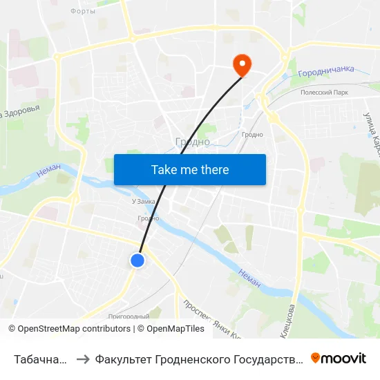 Табачная Фабрика to Факультет Гродненского Государственного Аграрного Университета map
