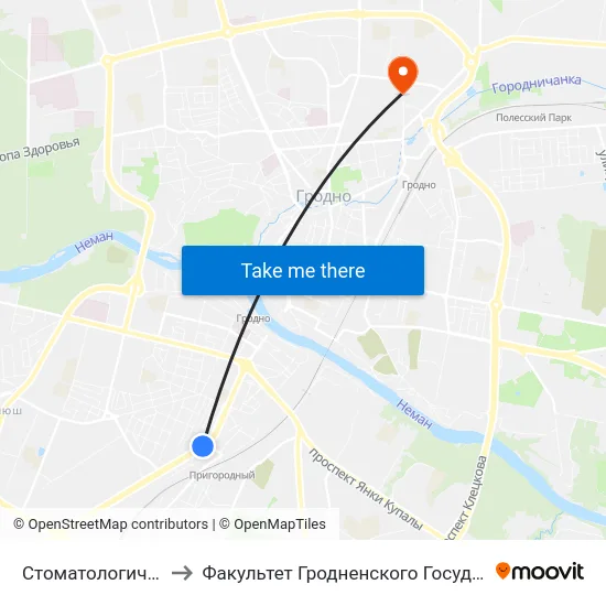 Стоматологическая Поликлиника to Факультет Гродненского Государственного Аграрного Университета map