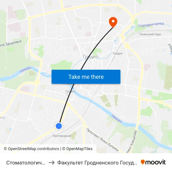 Стоматологическая Поликлиника to Факультет Гродненского Государственного Аграрного Университета map