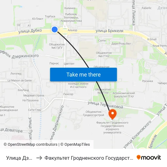 Улица Дзержинского to Факультет Гродненского Государственного Аграрного Университета map