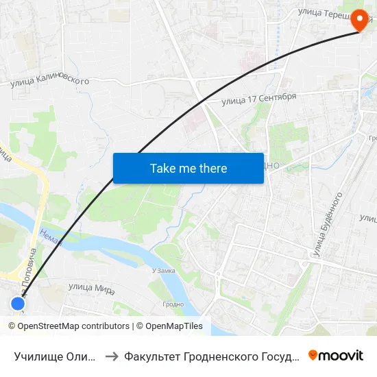Училище Олимпийского Резерва to Факультет Гродненского Государственного Аграрного Университета map