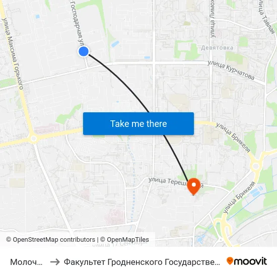Молочный Мир to Факультет Гродненского Государственного Аграрного Университета map