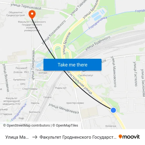 Улица Магистральная to Факультет Гродненского Государственного Аграрного Университета map