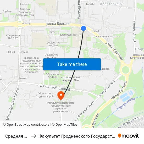 Средняя Школа № 28 to Факультет Гродненского Государственного Аграрного Университета map