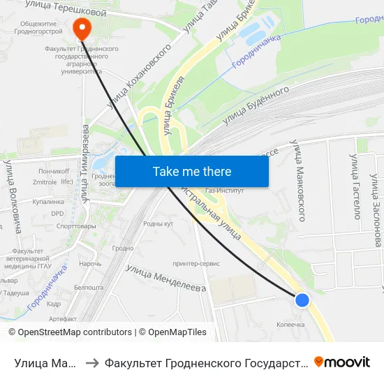 Улица Магистральная to Факультет Гродненского Государственного Аграрного Университета map
