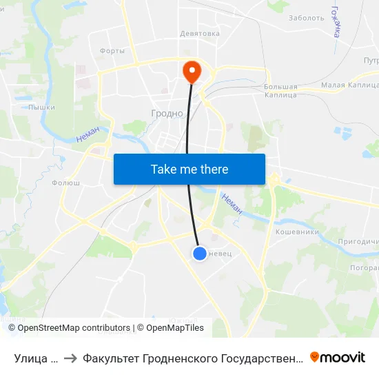 Улица Кабяка to Факультет Гродненского Государственного Аграрного Университета map