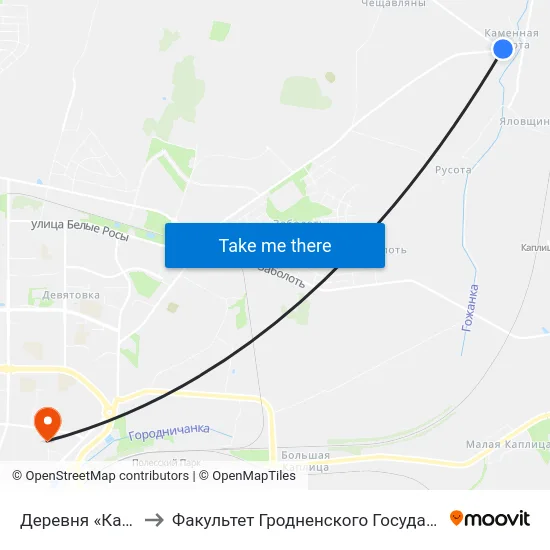 Деревня «Каменная Руссота» to Факультет Гродненского Государственного Аграрного Университета map