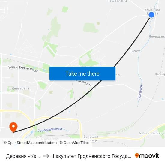 Деревня «Каменная Руссота» to Факультет Гродненского Государственного Аграрного Университета map