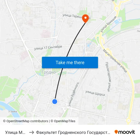Улица Молодежная to Факультет Гродненского Государственного Аграрного Университета map