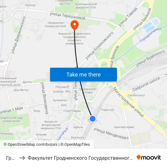Гродно to Факультет Гродненского Государственного Аграрного Университета map