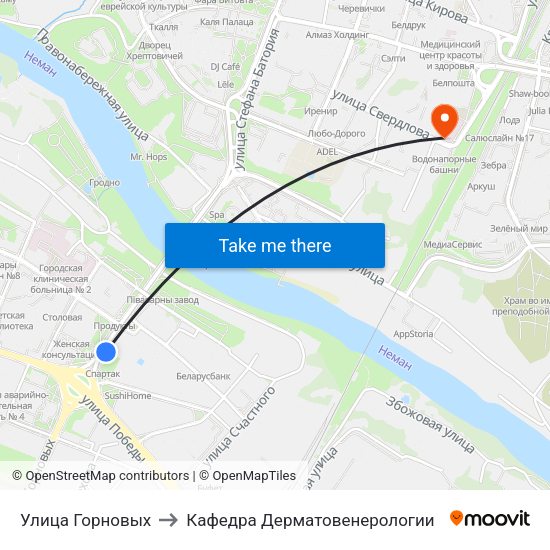 Улица Горновых to Кафедра Дерматовенерологии map