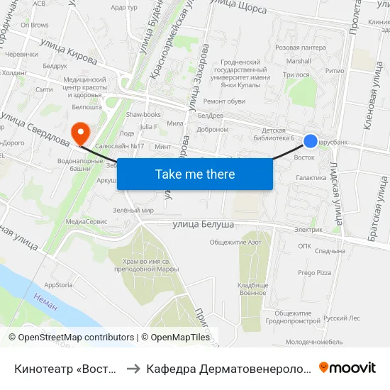 Кинотеатр «Восток» to Кафедра Дерматовенерологии map