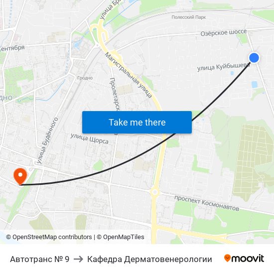 Автотранс № 9 to Кафедра Дерматовенерологии map