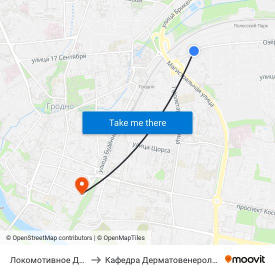 Локомотивное Депо to Кафедра Дерматовенерологии map