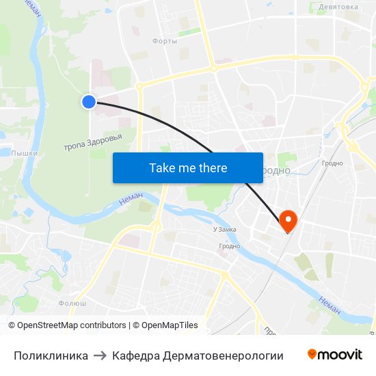 Поликлиника to Кафедра Дерматовенерологии map