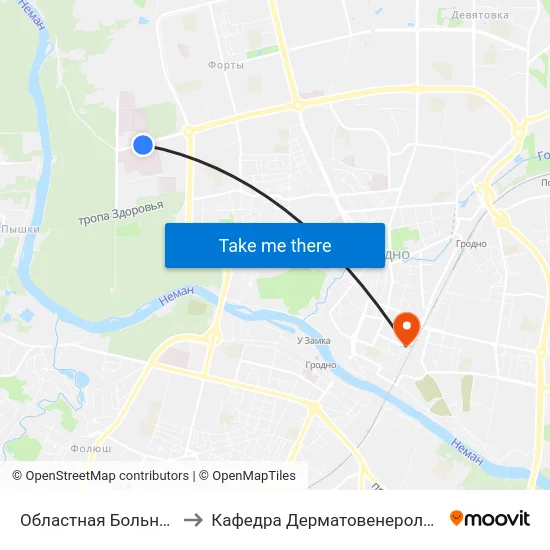 Областная Больница to Кафедра Дерматовенерологии map