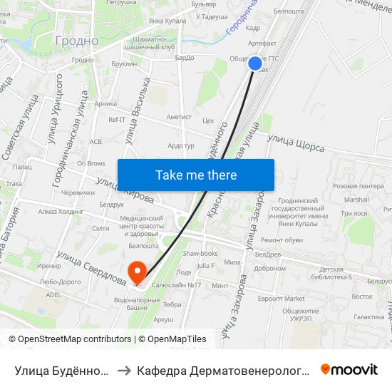 Улица Будённого to Кафедра Дерматовенерологии map