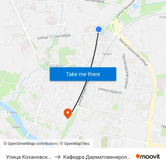 Улица Кохановского to Кафедра Дерматовенерологии map