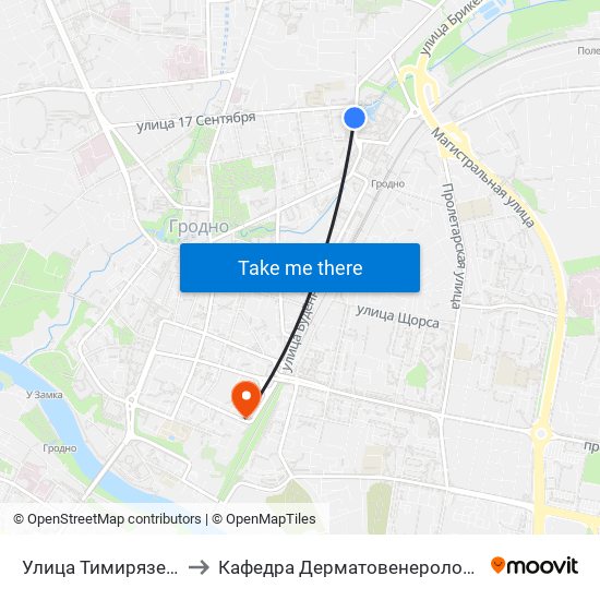 Улица Тимирязева to Кафедра Дерматовенерологии map