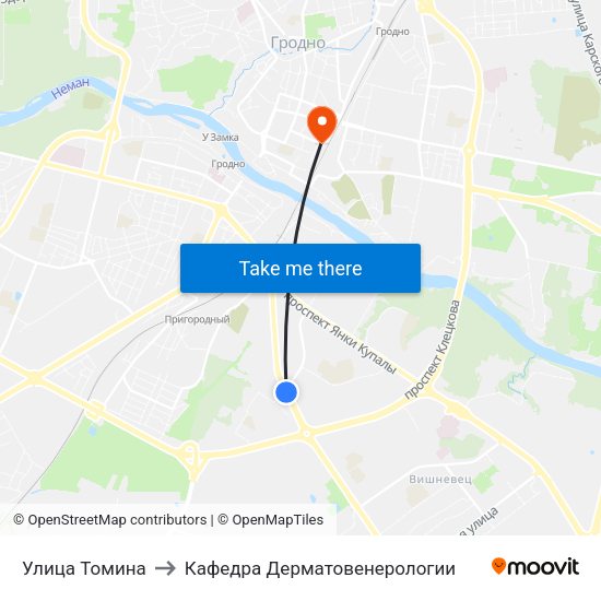 Улица Томина to Кафедра Дерматовенерологии map