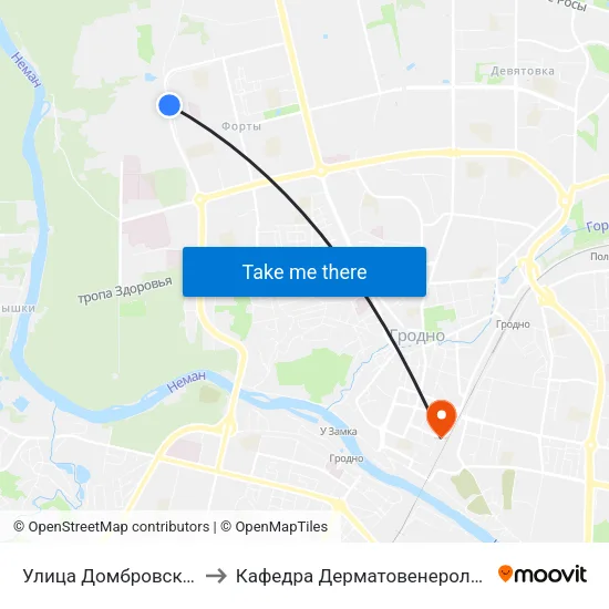 Улица Домбровского to Кафедра Дерматовенерологии map