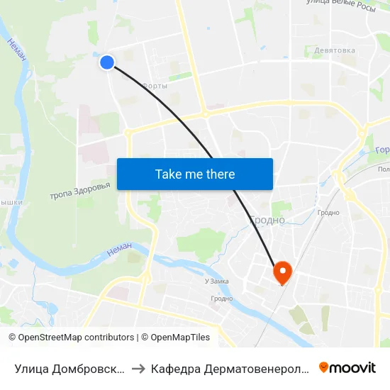 Улица Домбровского to Кафедра Дерматовенерологии map