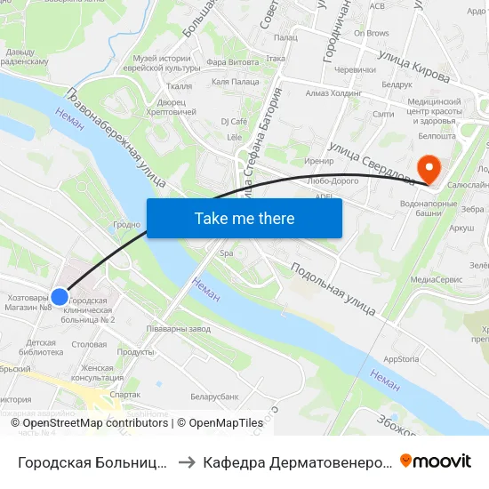 Городская Больница № 2 to Кафедра Дерматовенерологии map