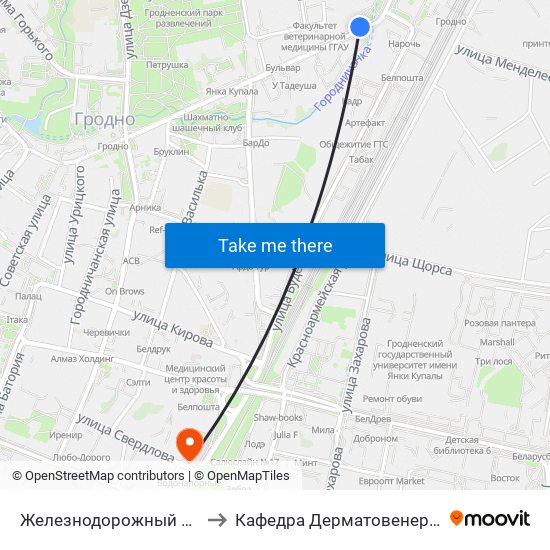 Железнодорожный Вокзал to Кафедра Дерматовенерологии map