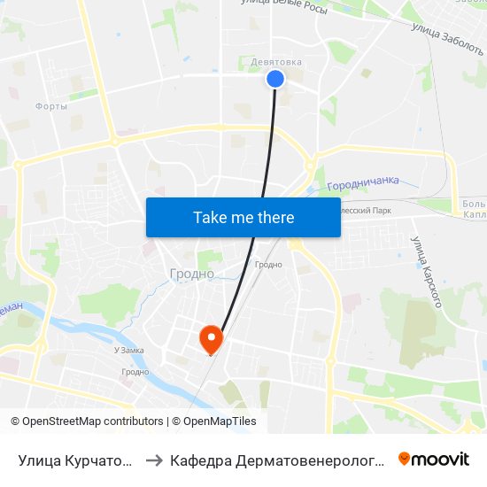 Улица Курчатова to Кафедра Дерматовенерологии map