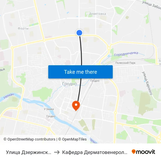 Улица Дзержинского to Кафедра Дерматовенерологии map