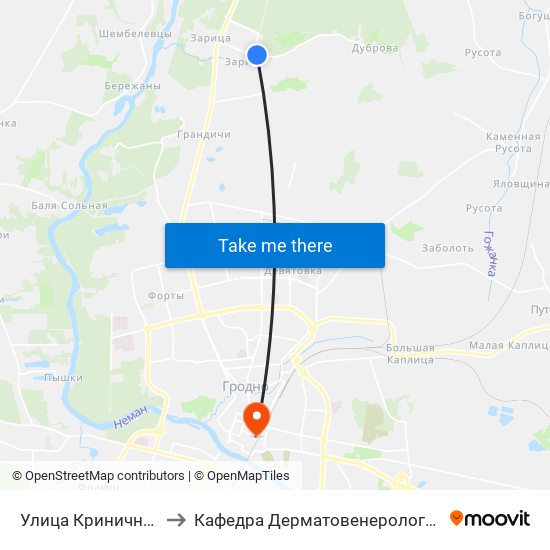 Улица Криничная to Кафедра Дерматовенерологии map