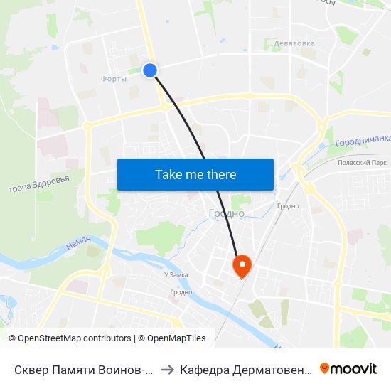 Сквер Памяти Воинов-Афганцев to Кафедра Дерматовенерологии map