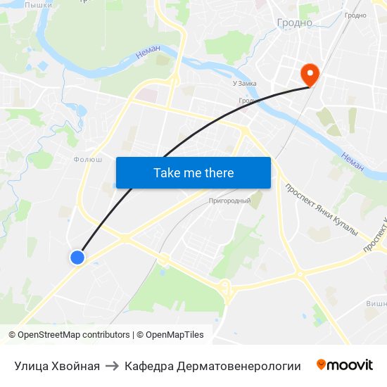 Улица Хвойная to Кафедра Дерматовенерологии map