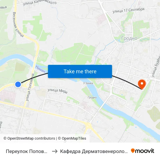 Переулок Поповича to Кафедра Дерматовенерологии map