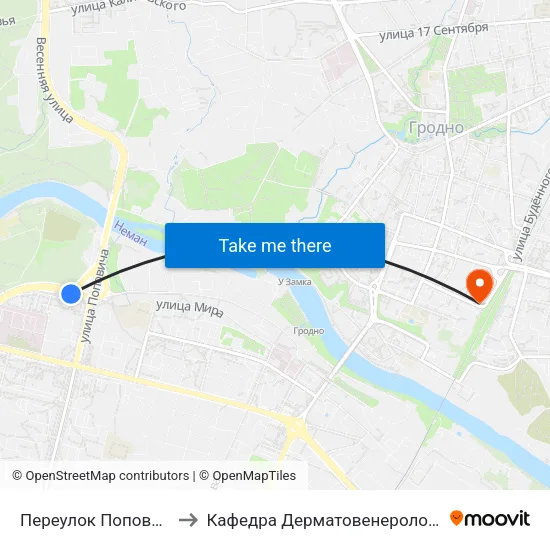 Переулок Поповича to Кафедра Дерматовенерологии map