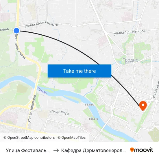 Улица Фестивальная to Кафедра Дерматовенерологии map