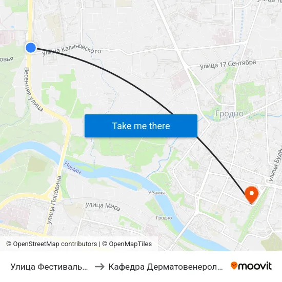 Улица Фестивальная to Кафедра Дерматовенерологии map