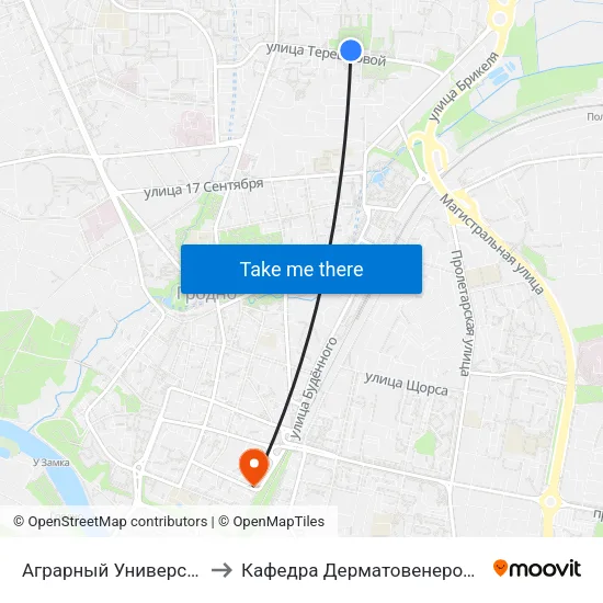 Аграрный Университет to Кафедра Дерматовенерологии map