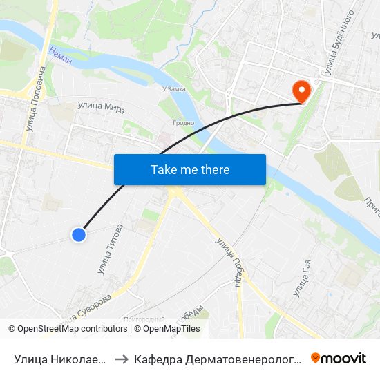 Улица Николаева to Кафедра Дерматовенерологии map