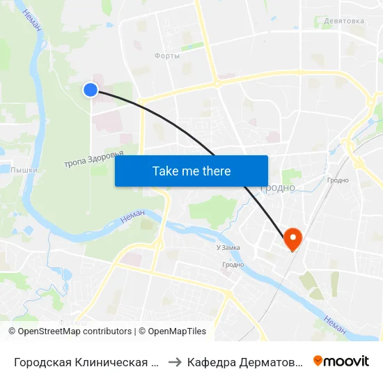 Городская Клиническая Больница №3 to Кафедра Дерматовенерологии map