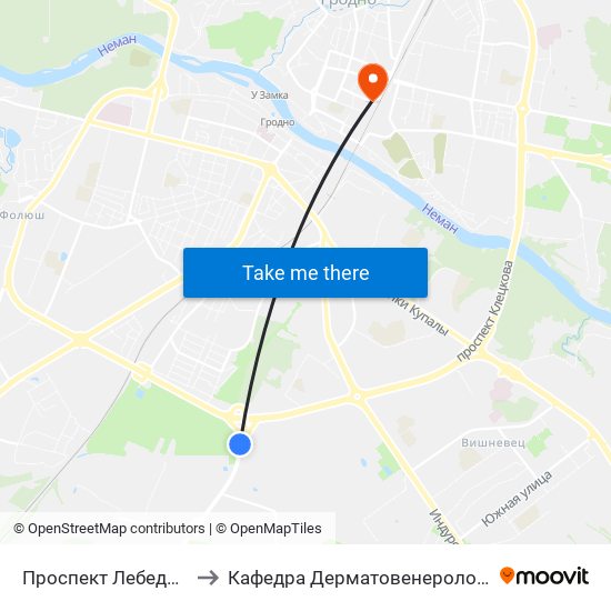 Проспект Лебедева to Кафедра Дерматовенерологии map
