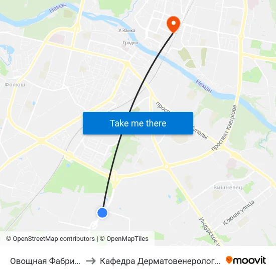 Овощная Фабрика to Кафедра Дерматовенерологии map