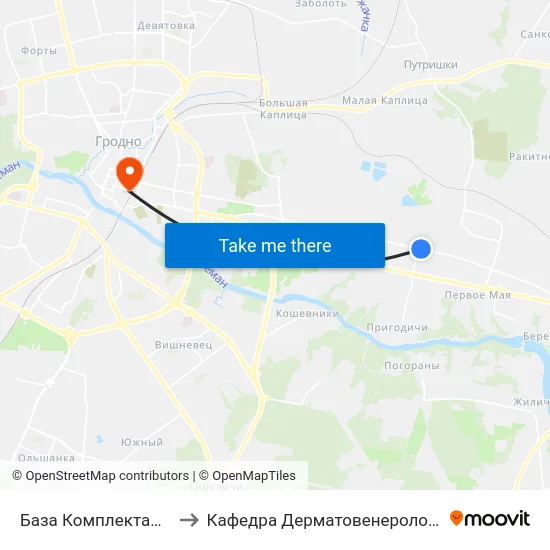 База Комплектации to Кафедра Дерматовенерологии map