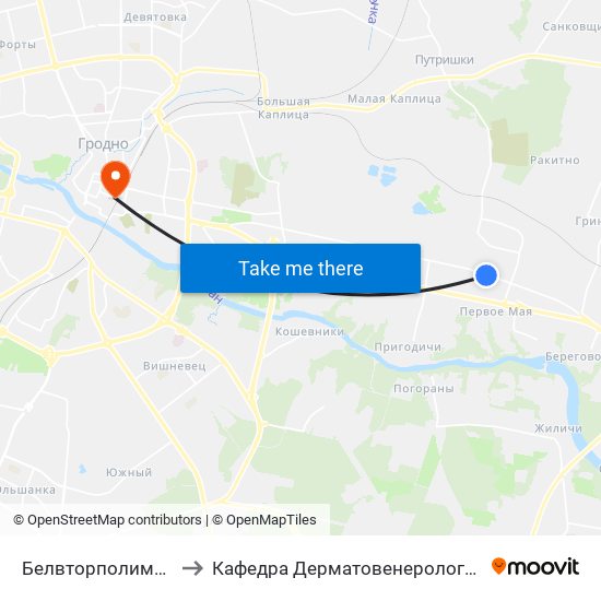 Белвторполимер to Кафедра Дерматовенерологии map