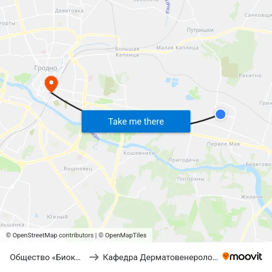Общество «Биоком» to Кафедра Дерматовенерологии map