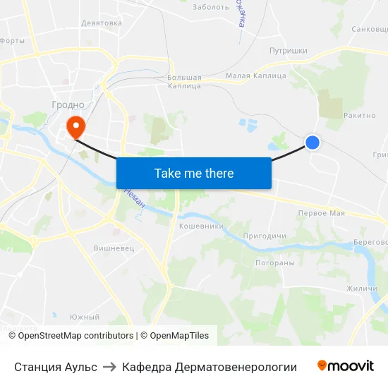 Станция Аульс to Кафедра Дерматовенерологии map