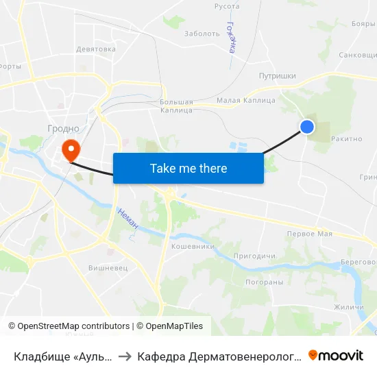 Кладбище «Аульс» to Кафедра Дерматовенерологии map