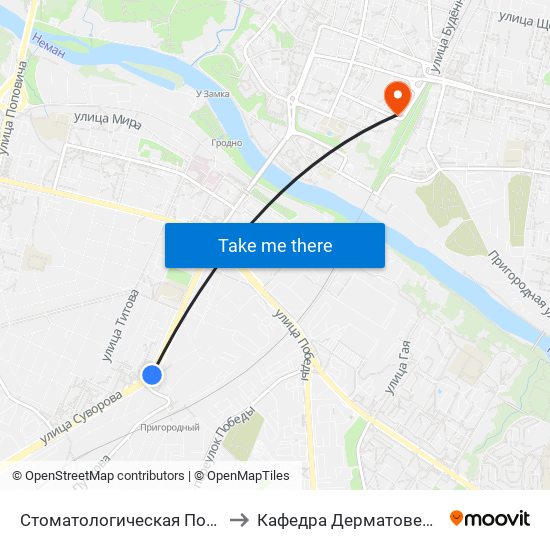 Стоматологическая Поликлиника to Кафедра Дерматовенерологии map