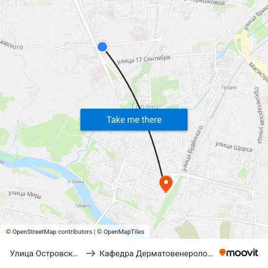 Улица Островского to Кафедра Дерматовенерологии map