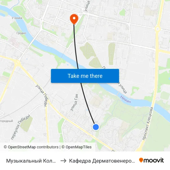 Музыкальный Колледж to Кафедра Дерматовенерологии map